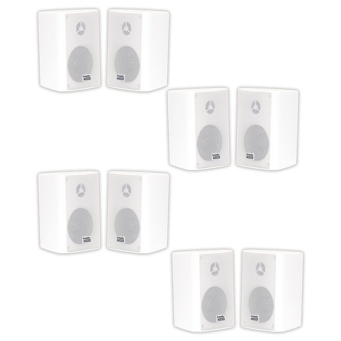 Acoustic Audio AA351W Indoor Outdoor 2 Way Speakers 2000 Watt White 4 Pair Pack AA351W-4Pr N2