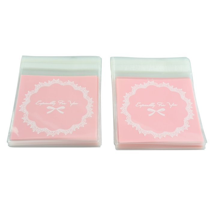 TOOGOO(R) 100 Pcs Self Seal Adhesive Opp Bag Round Lace Bow for Candies Cookies