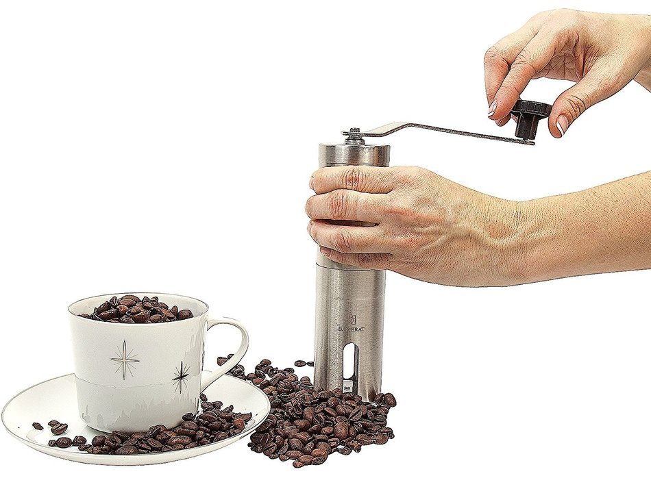 Premium Hand Manual Coffee Grinder Maker + Coffee Scoop / Bonus Travel Bag, Coffee Spoon & Cleaning Brush N3