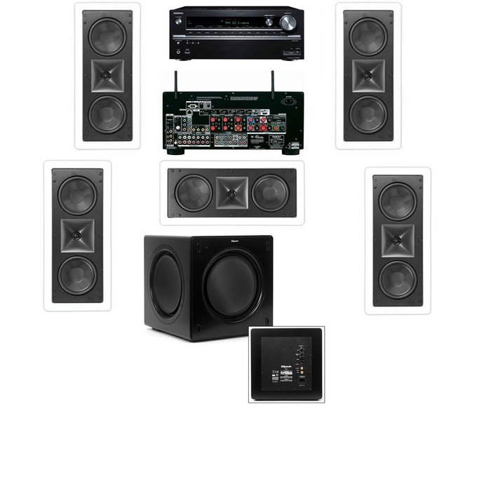 Klipsch KL-6502-THX In-wall LCR Speaker 5.1-SW-310-Onkyo TX-NR838 7.2 Channel (5 Speakers)