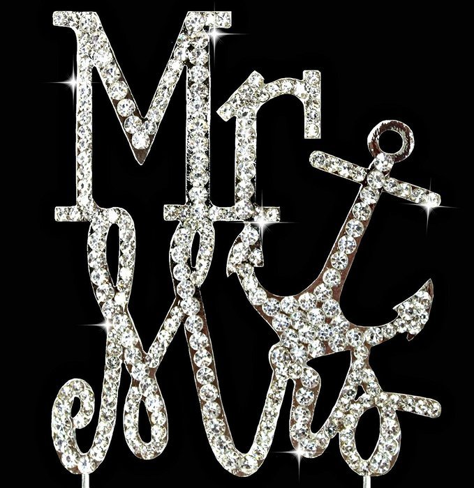 Lulu Sparkles LLC Crystal Rhinestone Nautical Mr & Mrs Anchor Wedding Cake Topper Cake Decoration Bling Keepsake