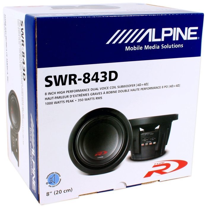 Alpine Swr-843d 8-Inch 1000 Watt Dual 4 Ohm Type R Subwoofer N4