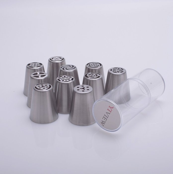 10 pcs/set Russian Icing Piping Nozzles Cake Decoration Tips Home Baking DIY Tool Tulip Rose Nozzle Tip N4