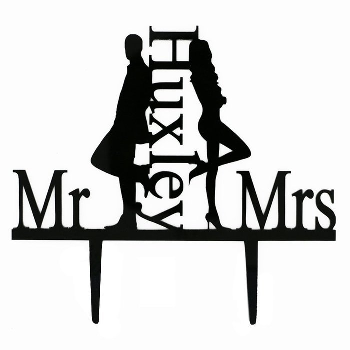 Ecape Wedding Cake Toppers Acrylic Bride and Groom Bridal Cake Toppers with Art Words Mr and Mrs for Cake Decoration N17