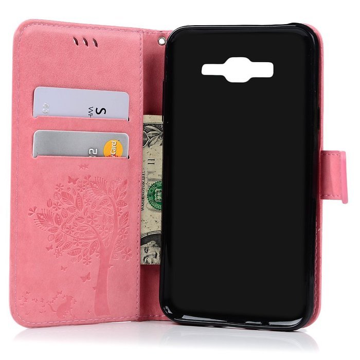 J7 Case,Samsung Galaxy J7 Case (2015 Version) - Wallet Embossed Butterflies Tree Premuim PU Leather Soft TPU Inner... N10