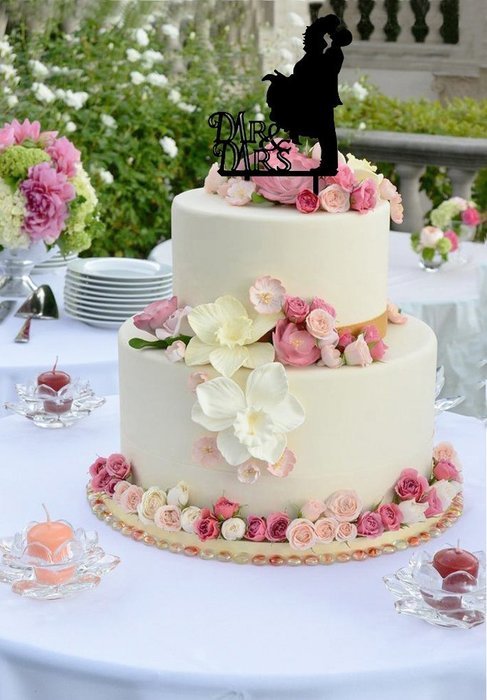Ecape Wedding Cake Toppers Acrylic Bride and Groom Bridal Cake Toppers with Art Words Mr and Mrs for Cake Decoration N25