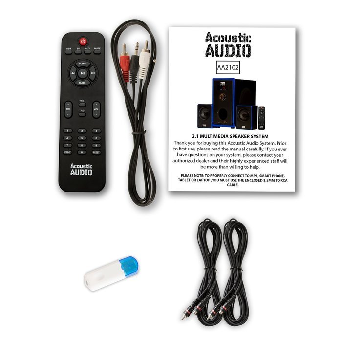 Acoustic Audio AA2102 Home 2.1 Speaker System with USB Bluetooth and 2 Extension Cables