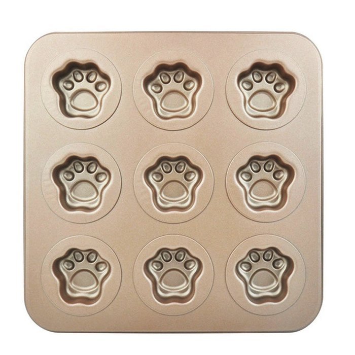 BETOP HOUSE Durable 9-Cup Nonstick Gold Cute Mini Cat Pawn Cake Pan Mold