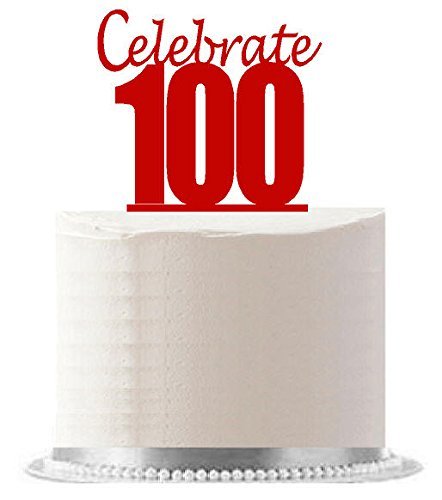 100th Birthday Anniversary (Celebrate 100) (6 x 4inch) Elegant Cake Topper - Red
