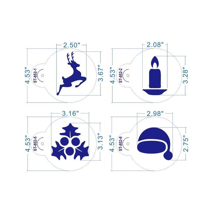 ART Kitchenware 8pcs Christmas Cookie Stencil Set Icing Royal Stencil Tool Deer,Candle,Snowflake,Hat,Crutch Stencils... N3