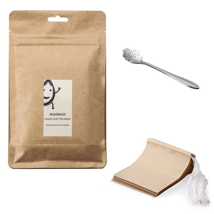 MIAOMIAO 100 count unbleached tea filter bags and Stainless Steel Tea spoon Set , 【safe and natural material】... N4