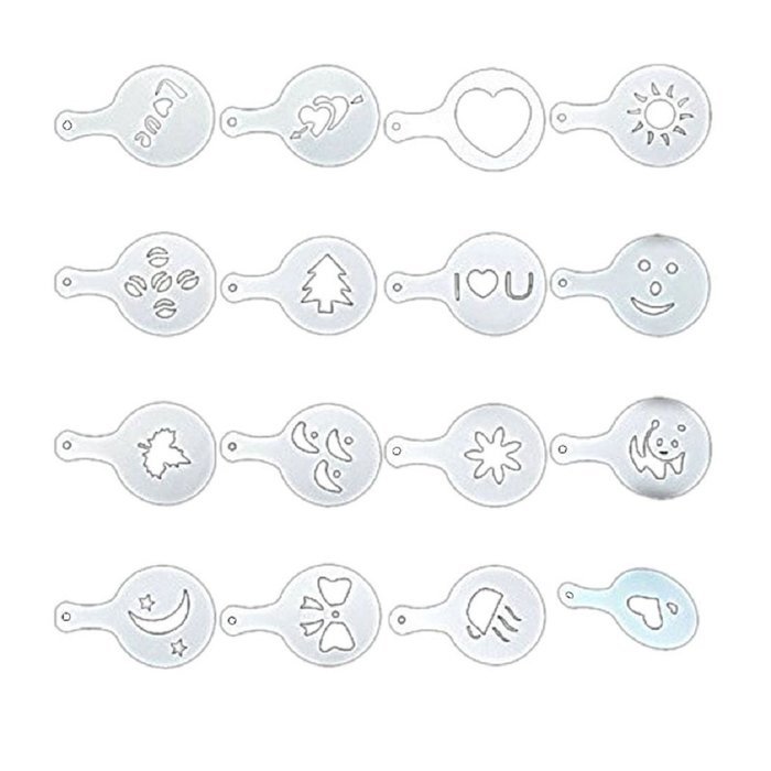 Lowpricenice 16Pcs Creative Nice Coffee Barista Stencils Template Strew Pad Duster Spray Art