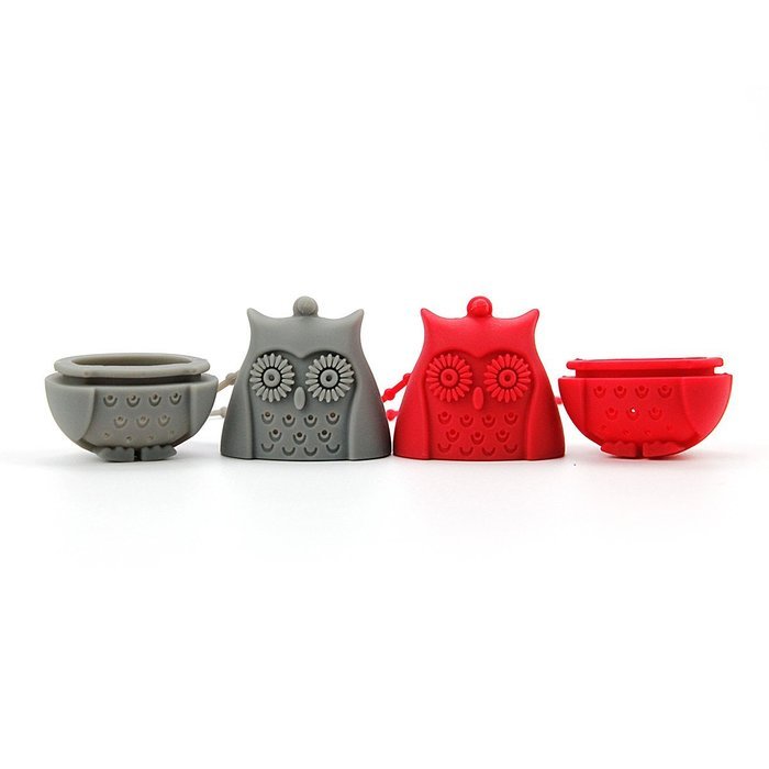 2pcs Silicone Mini Owl Tea Bag,Ezeso Reusable Tea Filter Infuser Strainer for Coffee Herb Punch (Red + Grey) N8