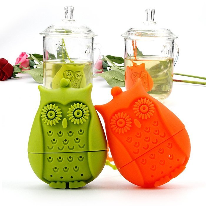 2pcs Silicone Mini Owl Tea Bag,Ezeso Reusable Tea Filter Infuser Strainer for Coffee Herb Punch (Red + Grey) N9
