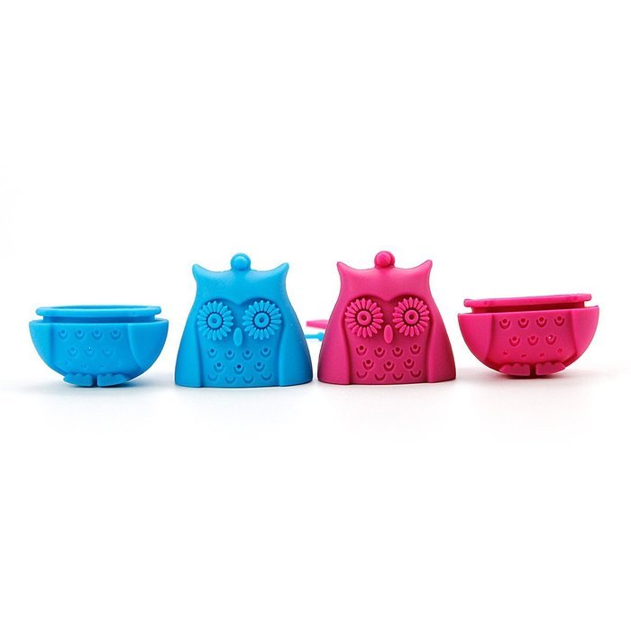 2pcs Silicone Mini Owl Tea Bag,Ezeso Reusable Tea Filter Infuser Strainer for Coffee Herb Punch (Red + Grey) N13