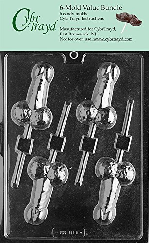 CybrTrayd XX511-6BUNDLE Medium Pecker Pop Chocolate Candy Mold with Exclusive Copyrighted Chocolate Molding Instructions
