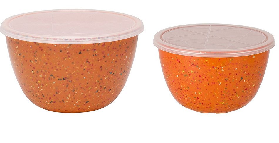 Zak Designs Orange 3 Quart and 1.5 Quart Confetti Mixing Bowls with Lids Bundle of 2 items