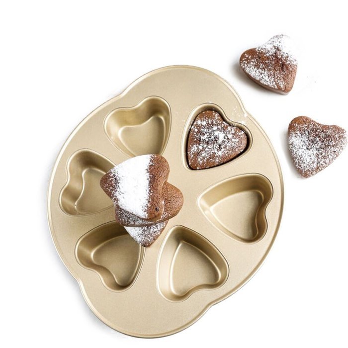 Forvel 6-Cup Non-Stick Metallic Sweet Heart Muffin Pan Mold Butter Cake Cookies Baking Tin N2