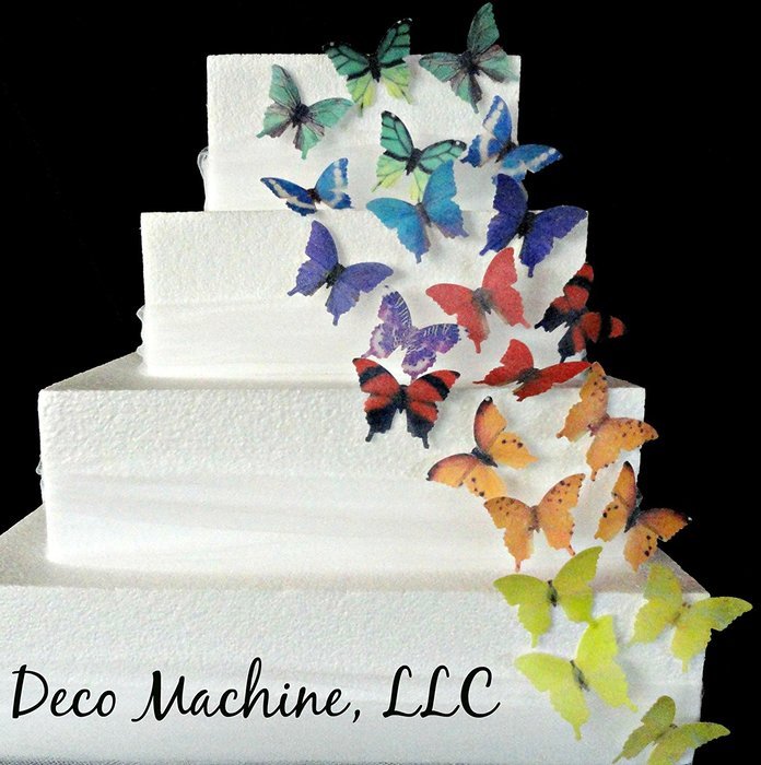 24 Decorative Wafer Paper Butterflies&copy; Small Assorted Rainbow Colors Butterflies Pre-cut 1.75" each Edible Butterfly N2