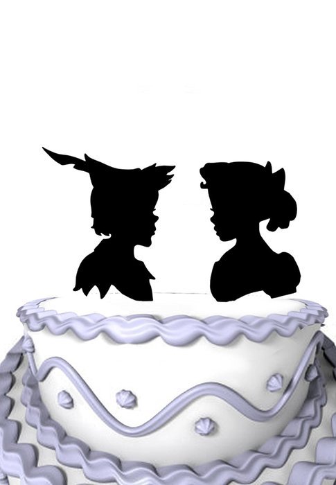 Meijiafei Wedding Cake Topper -Little Pan and Girl Silhouettes Cake Decoration N2