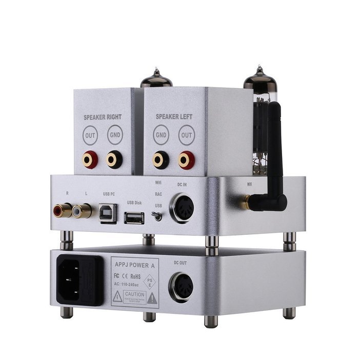 Gemtune APPJ PA1601A wiFI 6P14+6J1 tube amplifier,AUX/Smart Phone/SD Card/PC/Flash Disk Input (Silver) N3