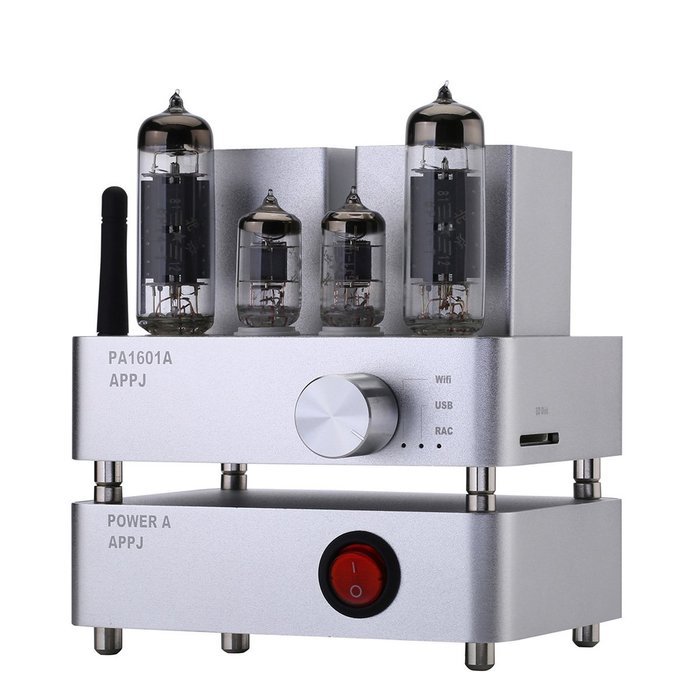 Gemtune APPJ PA1601A wiFI 6P14+6J1 tube amplifier,AUX/Smart Phone/SD Card/PC/Flash Disk Input (Silver) N4