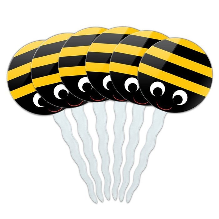 Set of 6 Cupcake Picks Toppers Decoration Birthday Party - Over the Hill Birthday Black Yellow N2