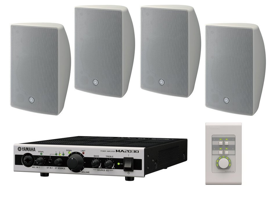 Complete Yamaha Restaurant Sound System with 4 VXS5 Wall-Mount Speakers, MA2030 Mixer Amplifier and Remote Volume... N3