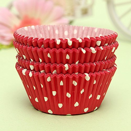 100pcs Red Polka Dot Muffin Cupcake Paper Liners Cups N3