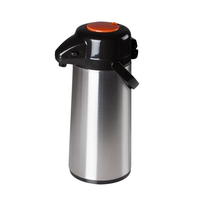 FortheChef's 2.2 L Decaf Stainless Steel Push Button Top Airpot, Glass-Lined