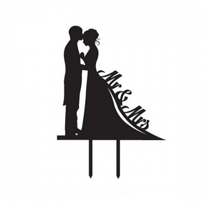 Ecape Wedding Cake Toppers Acrylic Bride and Groom Bridal Cake Toppers with Art Words Mr and Mrs for Cake Decoration N28