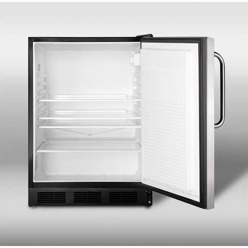 Summit AccuCold FF7B-SSTB 24" 5.5 cu. ft. Commercially Approved Compact Refrigerator with Adjustable Glass Shelves... N5