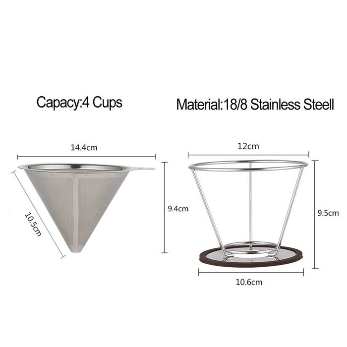 Sykting Pour Over Coffee Filter Cone Stainless Steel Dripper and Scoop with Bag Clip Set Reusable Double Layer... N4