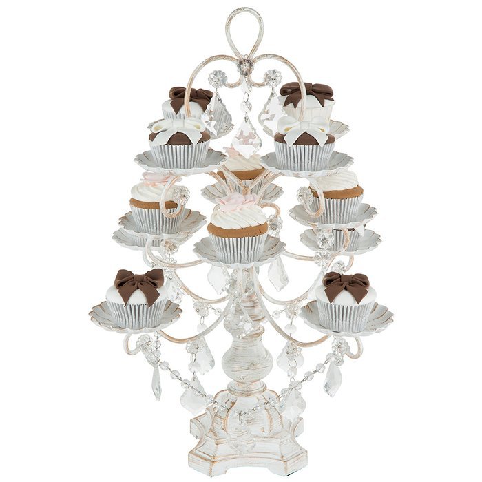 'Madeleine Collection' 12 Piece Cupcake Stand, Dessert Display Tower with Crystal Dangles (White) N16