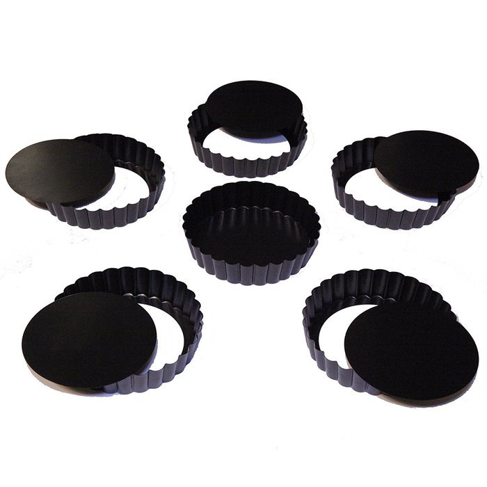 Stately Kitchen's Commercial Grade Non Stick Removable Bottom 5 Inch Mini Quiche Pans / Mini Tart Pans (6 - Pack)