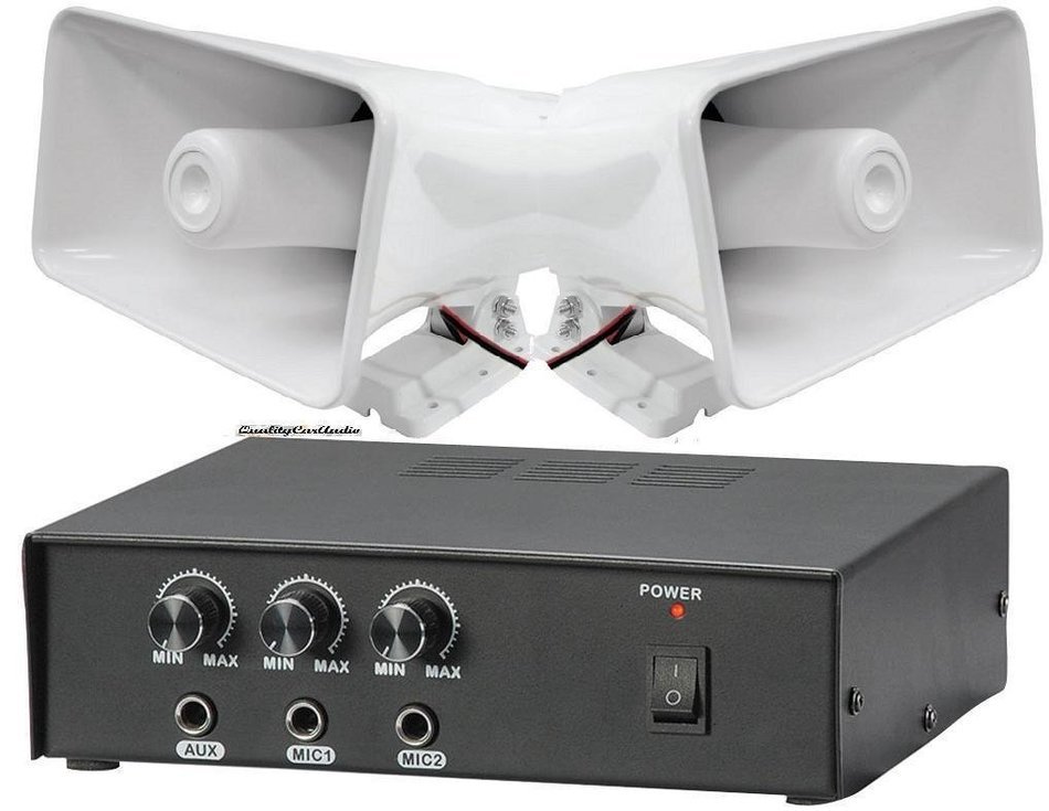 Pyle KTPMSA20H 50 Watt PA Power Amplifier W/ Pair of 8'' Indoor / Outdoor 65 Watt PA Horn Speakers N3