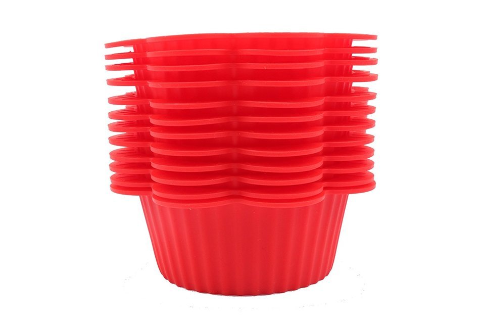 Trustworthy Buy 12-pack Reusable Silicone Flower Standard Baking Cups / Cupcake Liners - Red