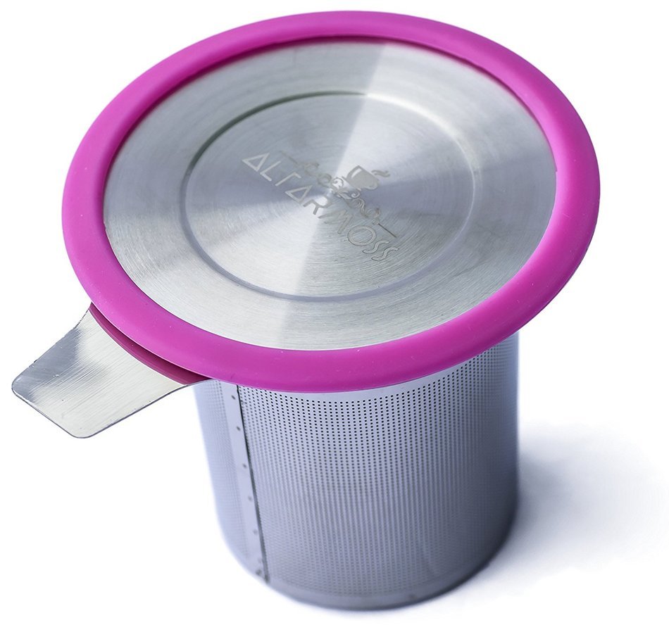 ALTARMOSS Stainless Steel Brew-in-Mug Extra-Fine Tea Infuser with Lid (2, Yellow, Pink) N3