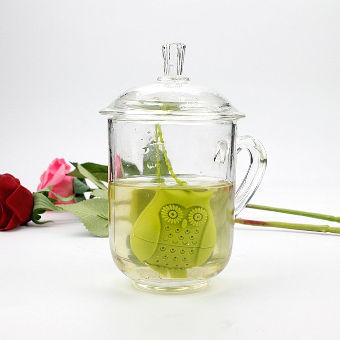 2pcs Silicone Mini Owl Tea Bag,Ezeso Reusable Tea Filter Infuser Strainer for Coffee Herb Punch (Red + Grey) N15