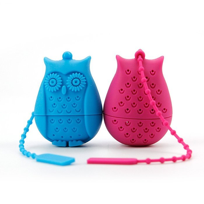2pcs Silicone Mini Owl Tea Bag,Ezeso Reusable Tea Filter Infuser Strainer for Coffee Herb Punch (Red + Grey) N17