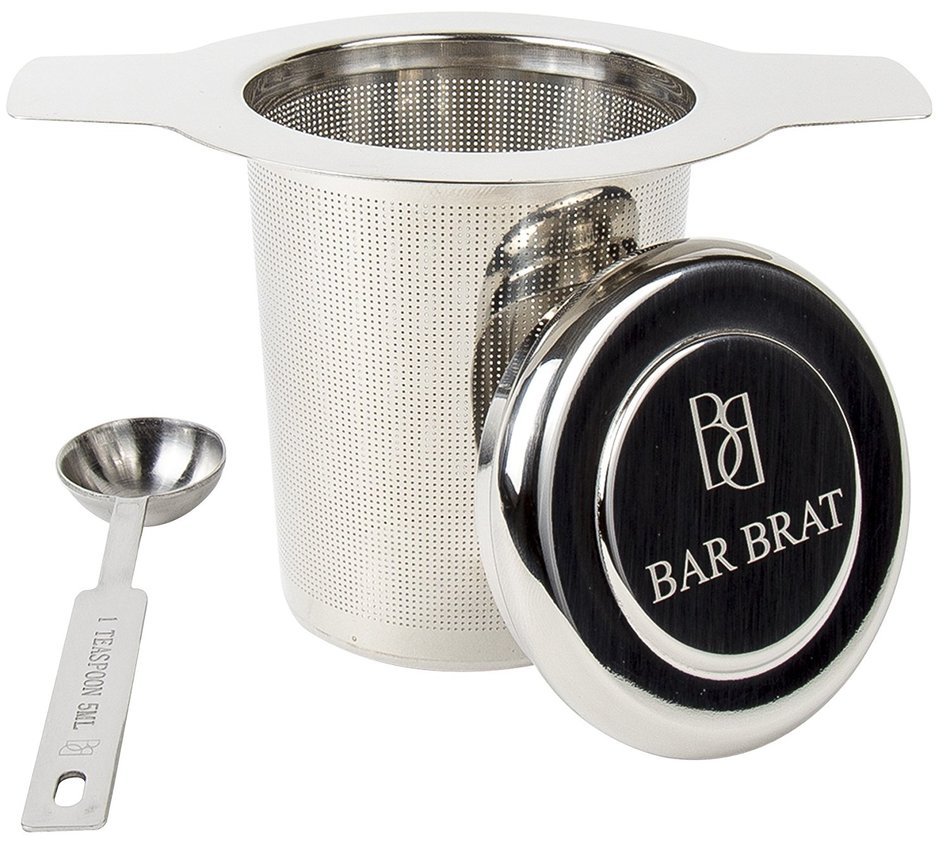 Tea Infuser Strainer + Spoon by Bar Brat / Premium Micro Filter Stainless Steel Steeper / 110 Cocktail Shaker... N4