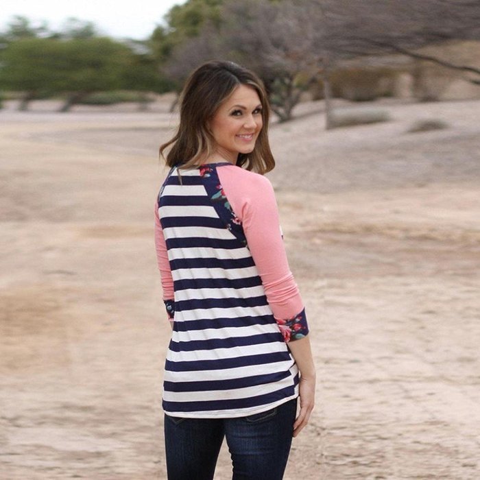 Fashion T-shirt,Morecome Women Floral Striped Printed Casual Blouse N5