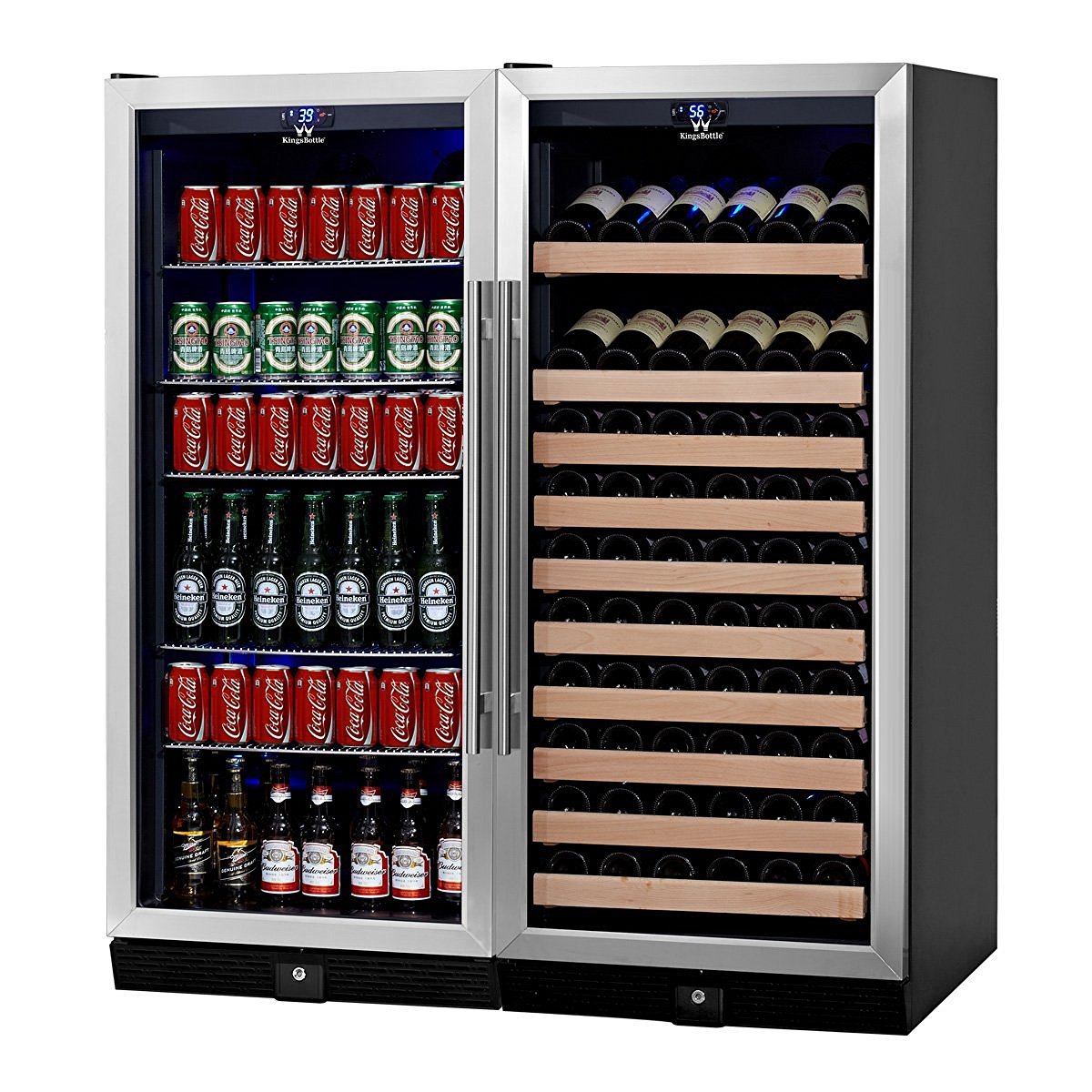 Kingsbottle 2 Zone Wine And Beverage Combo Refrigerator Holds 300 Cans And 98 Bottles