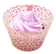 Yansanido 12 set pink Filigree Artistic Bake Little Vine Lace Laser Cut Cupcake Wrapper Cup Muffin Case Trays... N41