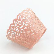 Yansanido 12 set pink Filigree Artistic Bake Little Vine Lace Laser Cut Cupcake Wrapper Cup Muffin Case Trays... N42