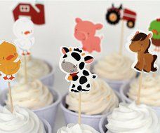 Efivs Arts 24 Pcs Farm Animals Cake Cupcake Decorative Cupcake Topper for Kids Birthday Party Themed Party Baby...
