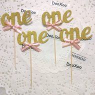 DOOXOO One Cupcake Topper Gold Gold Cupcake Toppers First birthday Cake Topper First Birthday Party, Pink and...