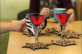 Set of 6 Piece Creative Vintage Wood Snowflake Coasters Carved Hollow Designed Decorations Mini Tabletop Trivets... N3