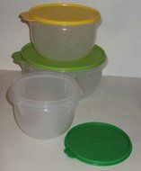 Vintage Tupperware Classic Flat Bottom Mixing Bowls Set Green Seals N3