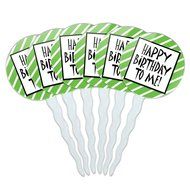 Set of 6 Cupcake Picks Toppers Decoration Birthday Party - Over the Hill Birthday Black Yellow N7